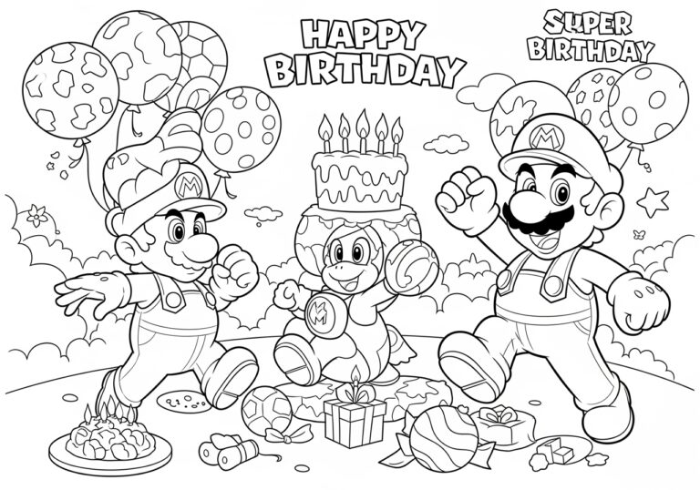 Super Mario Happy Birthday Coloring Page