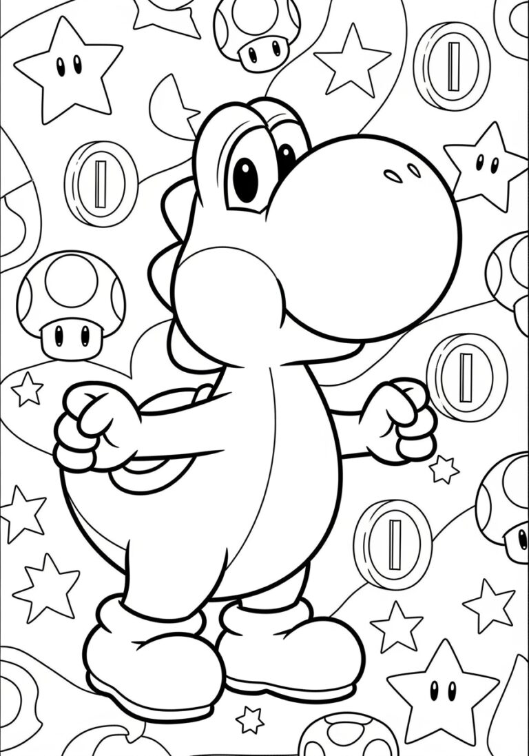 Super Mario Yoshi Coloring Page