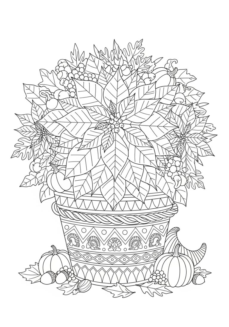 Thanksgiving Poinsettia Coloring Page