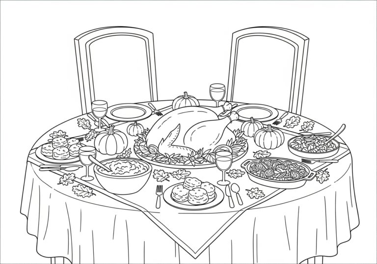 Thanksgiving Table Coloring Page