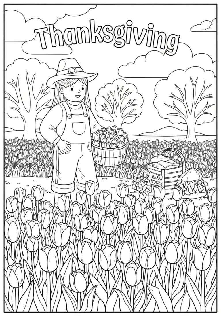 Thanksgiving Tulip Harvest Coloring Page