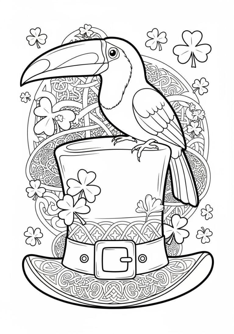 Toucan and Leprechaun Hat Coloring Page