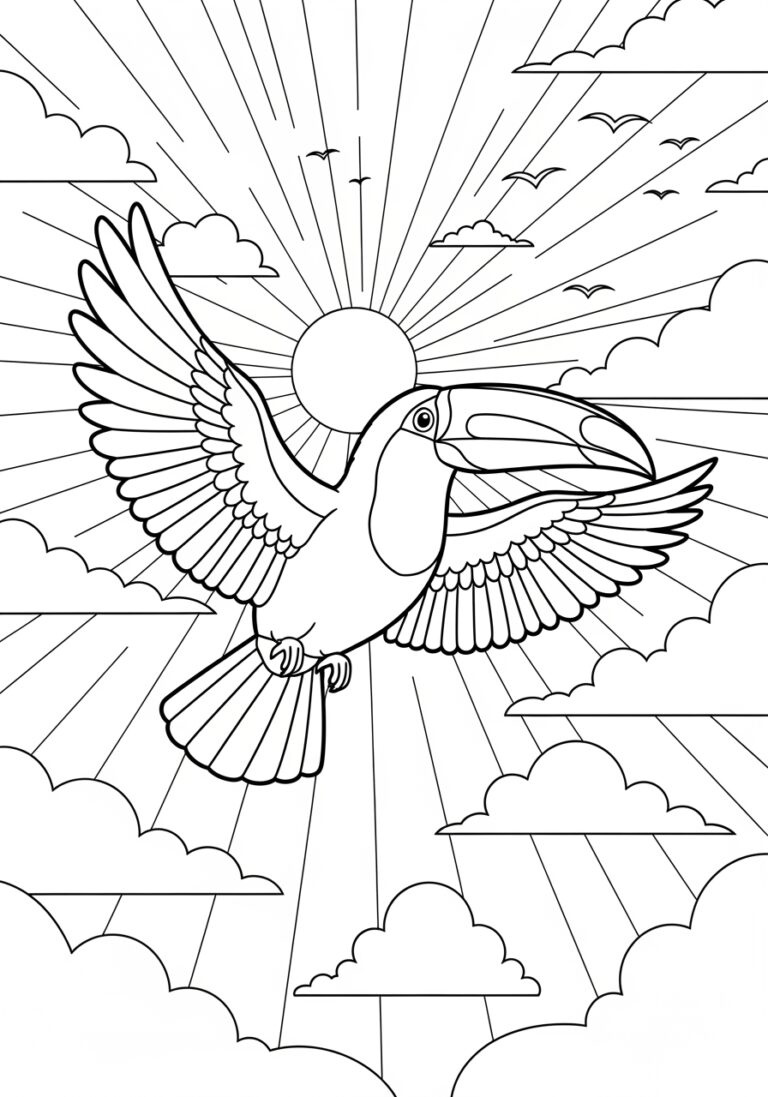 Toucan Flying in the Sky Coloring Page