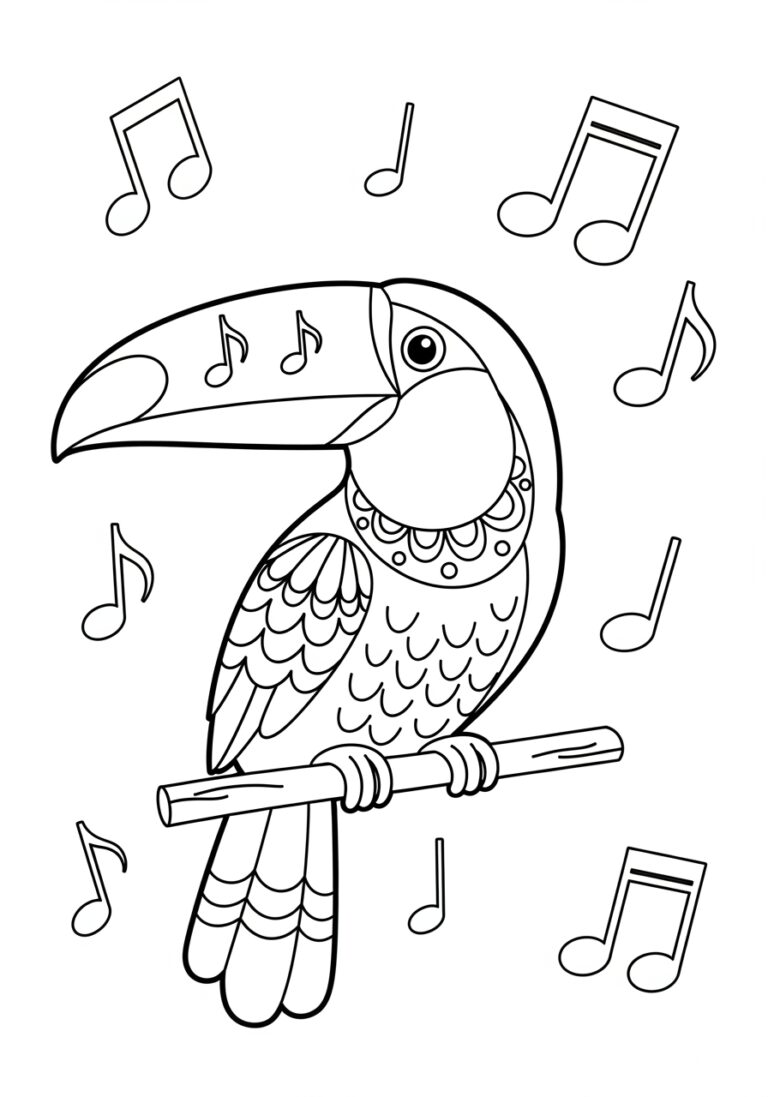 Toucan with Musical Notes Coloring Page