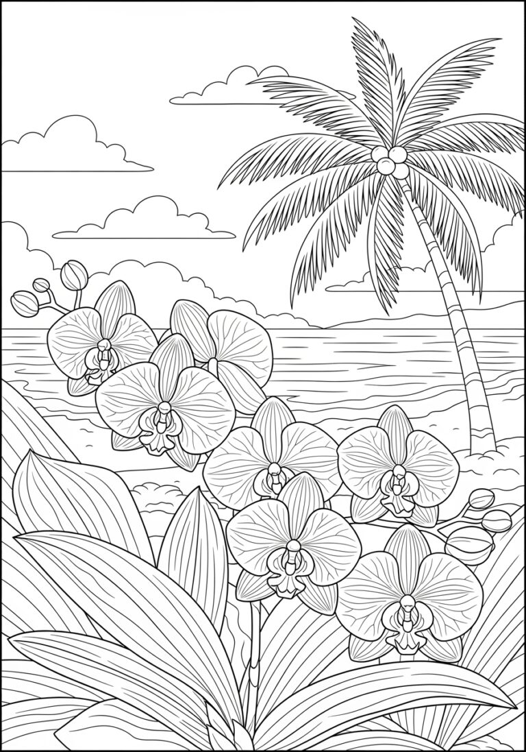 Tropical Beach Orchid Coloring Page