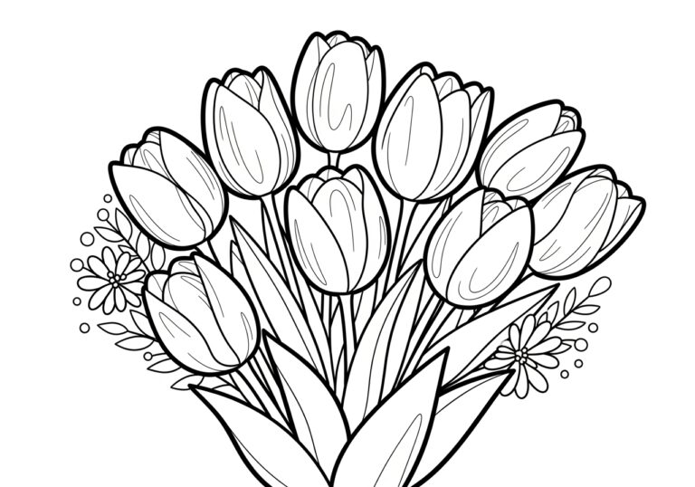 Tulip Bouquet for Mother’s Day Coloring Page