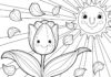 Tulip with Smiling Sun Coloring Page