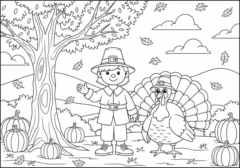 Turkey Pilgrim Coloring Page