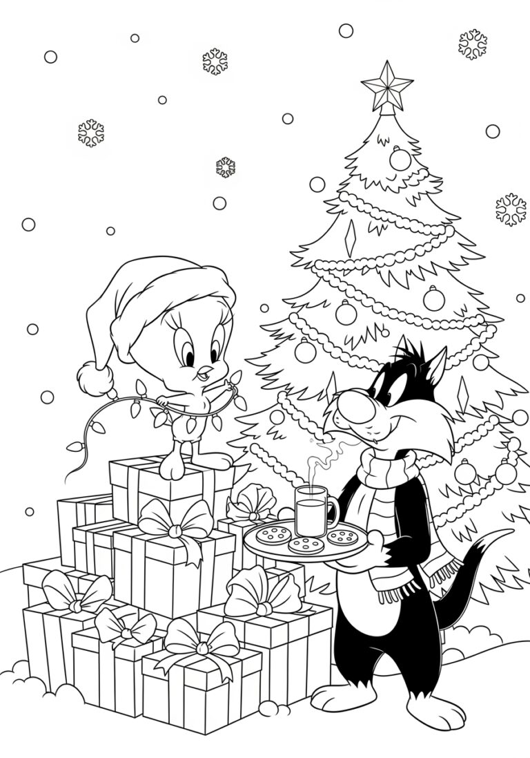 Tweety and Sylvester Christmas Coloring Page