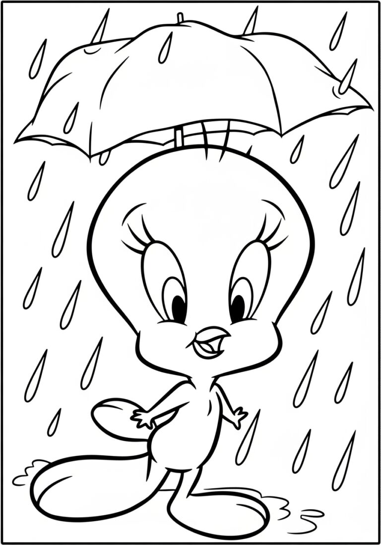 Tweety Enjoying a Rainy Day Coloring Page