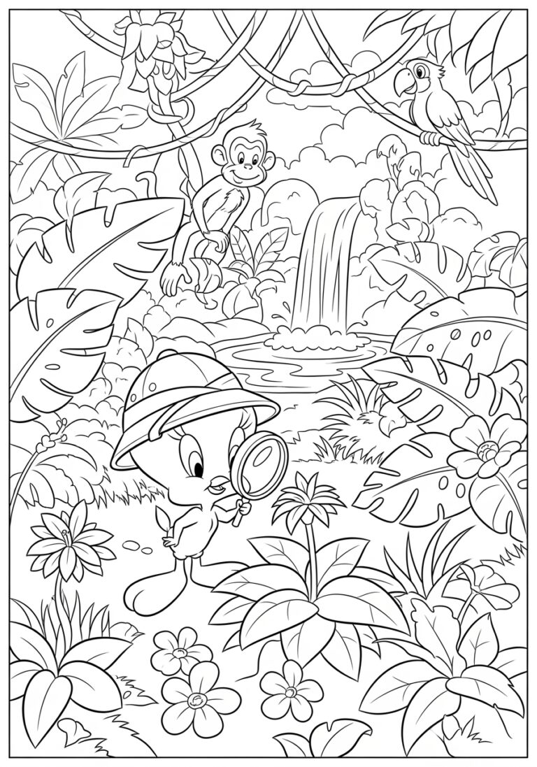 Tweety Exploring the Jungle Coloring Page