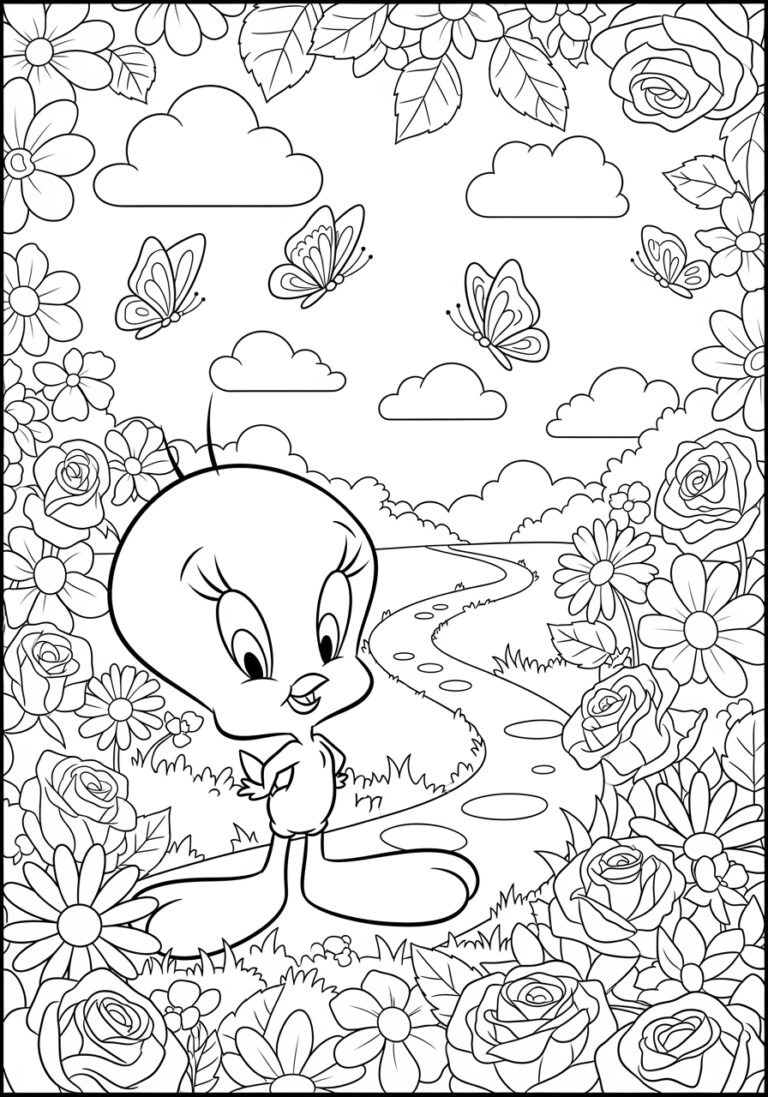 Tweety in the Garden Spring Coloring Page