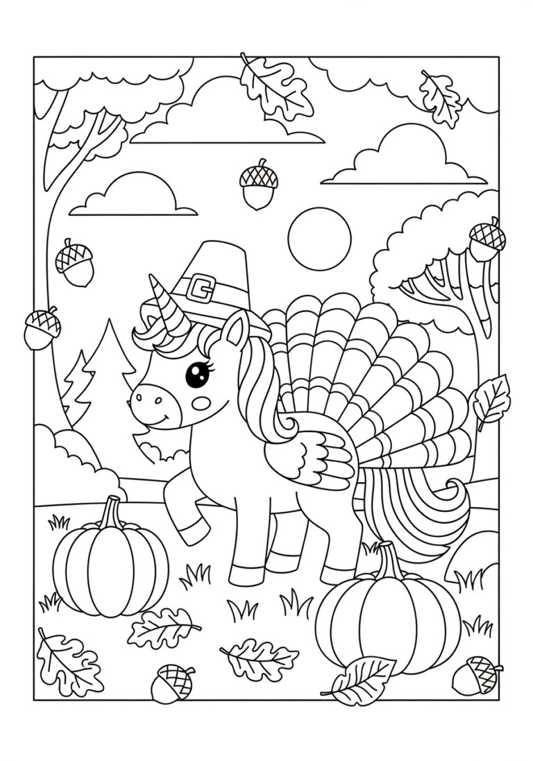 Unicorn Thanksgiving Coloring Page