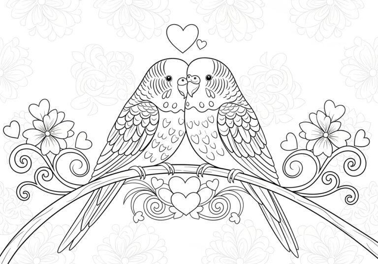 Valentine’s Day Budgie Coloring Page