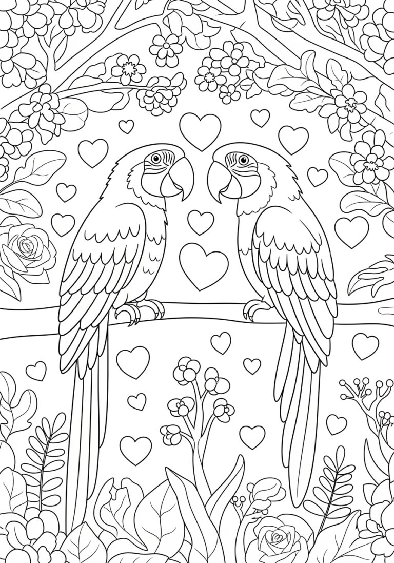 Valentine’s Day Macaw Coloring Page