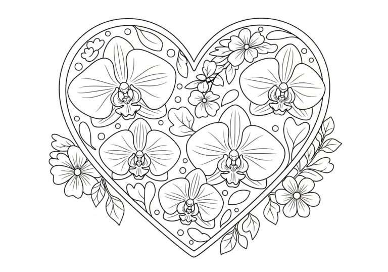 Valentine’s Day Orchid Heart Coloring Page