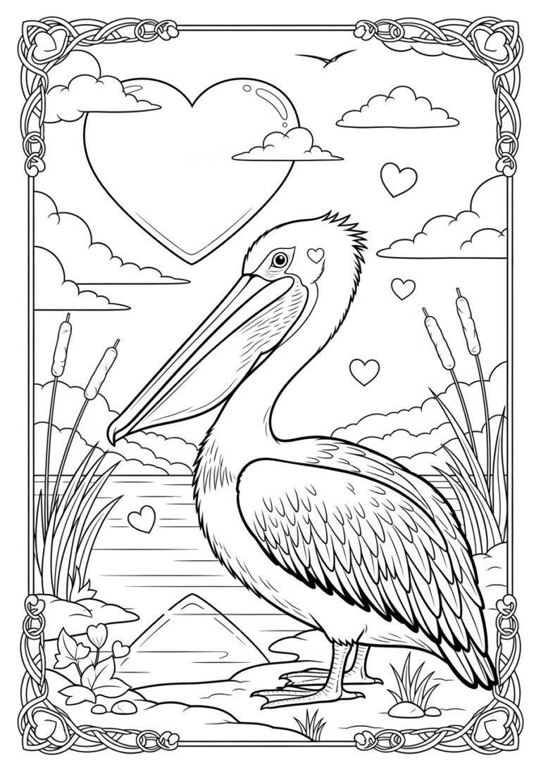 Valentine’s Day Pelican Coloring Page