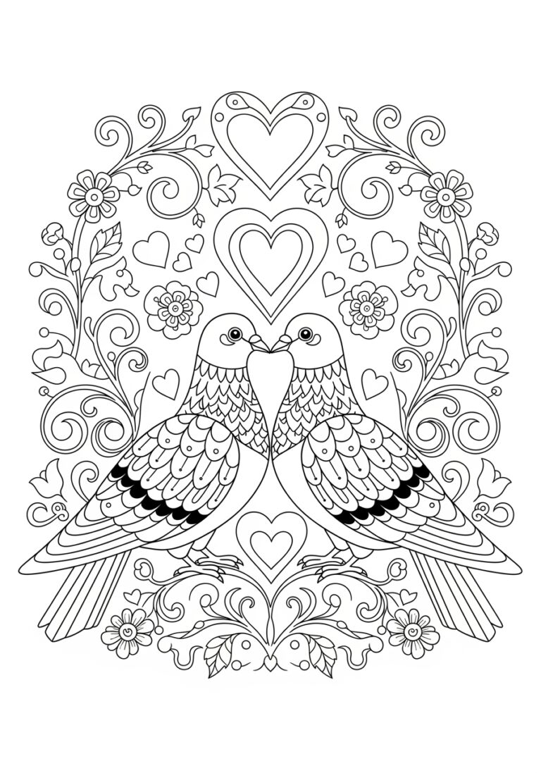 Valentine’s Day Pigeon Coloring Page