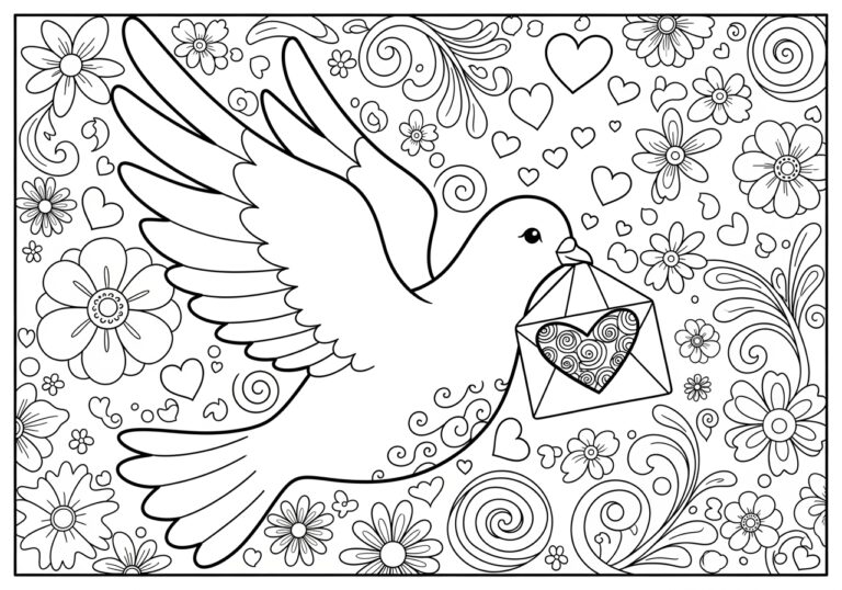 Valentine’s Dove Coloring Page