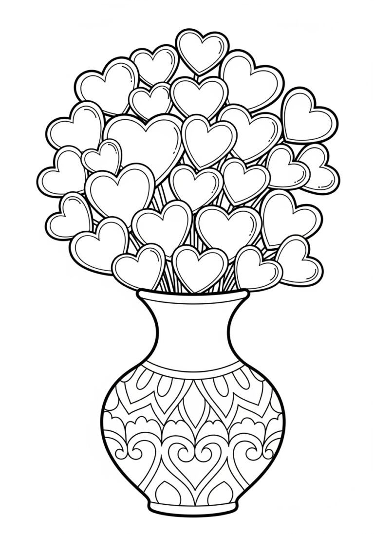 Valentine’s Heart Vase Coloring Page