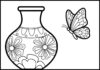 Vase and Butterfly Coloring Page