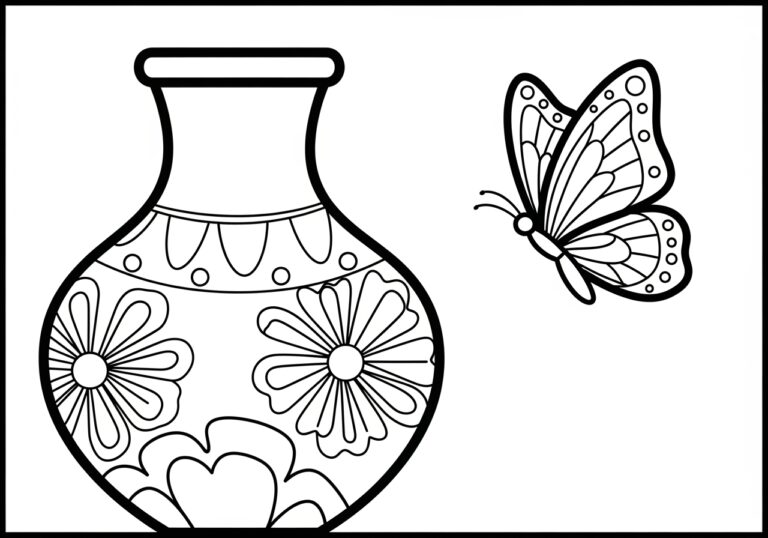 Vase and Butterfly Coloring Page