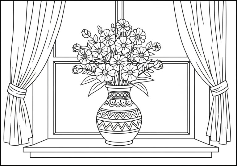 Vase on a Windowsill Coloring Page