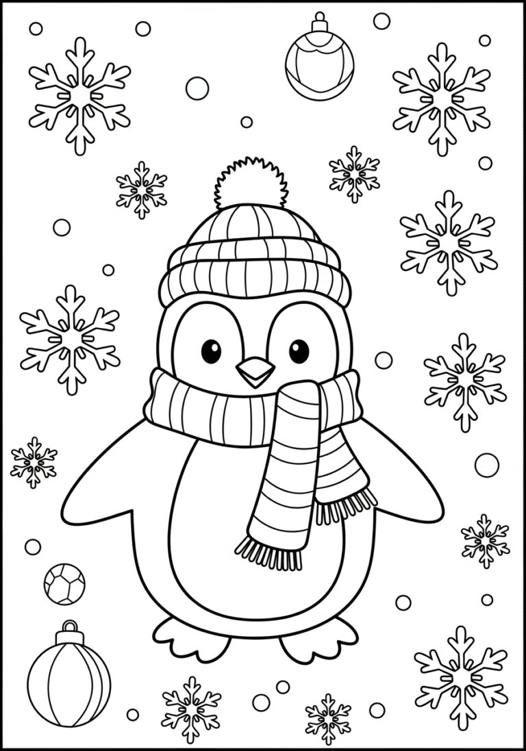 Winter Penguin Coloring Page