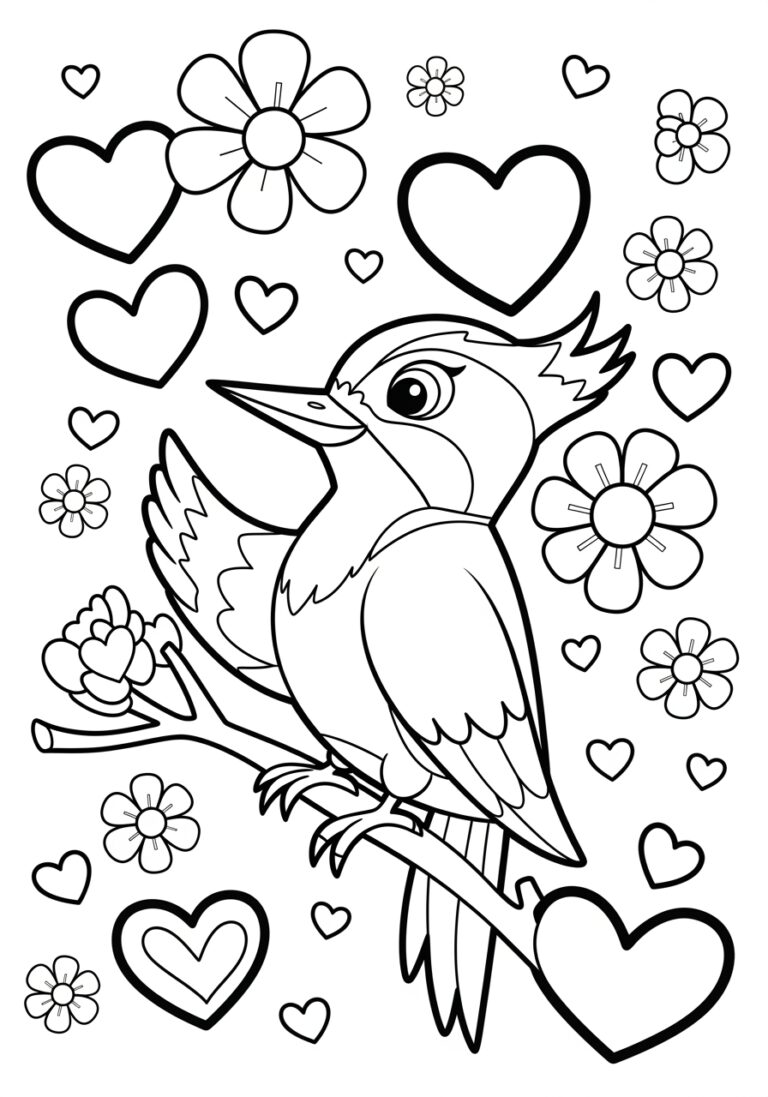 Woodpecker Valentine’s Day Coloring Page