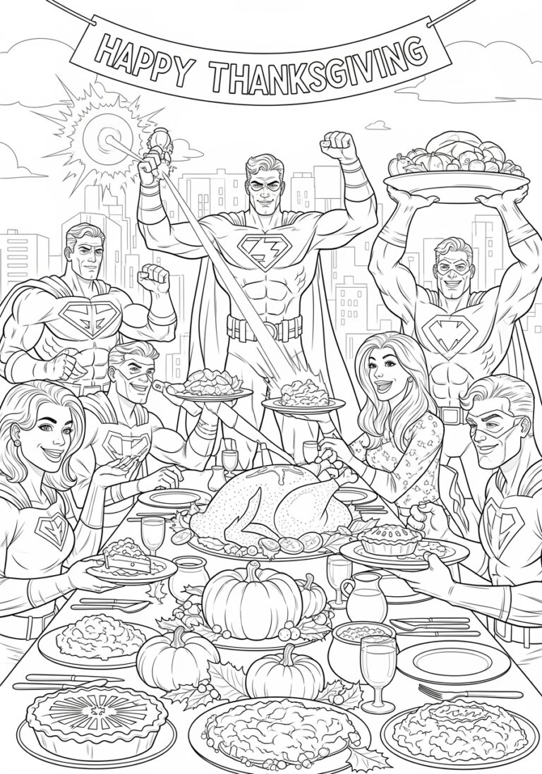 Superhero Thanksgiving Coloring Page
