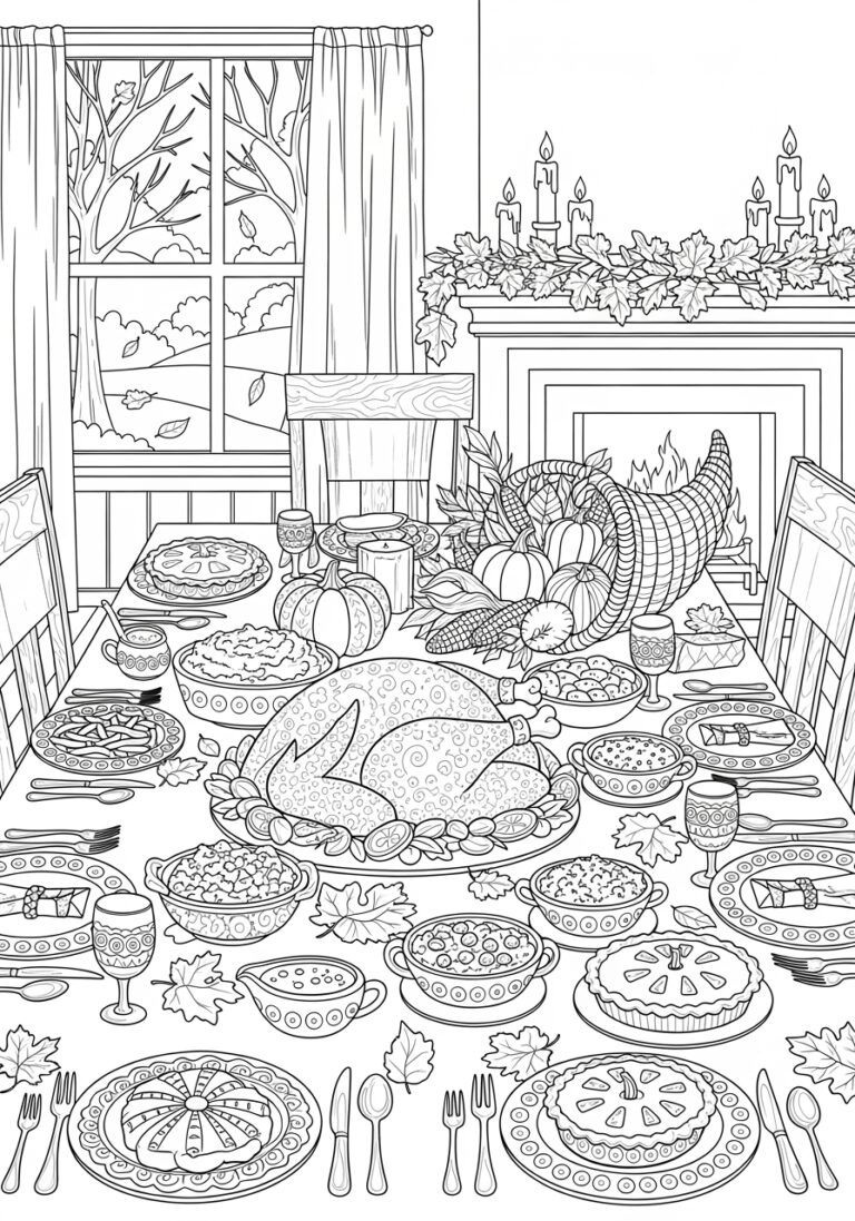 Thanksgiving Scene Coloring Page