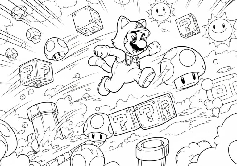 Cat Mario Super 3D World Coloring Page