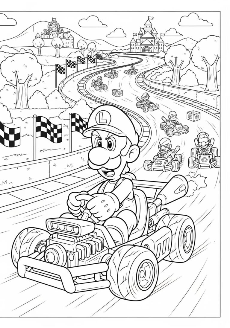 Luigi Mario Kart Coloring Page