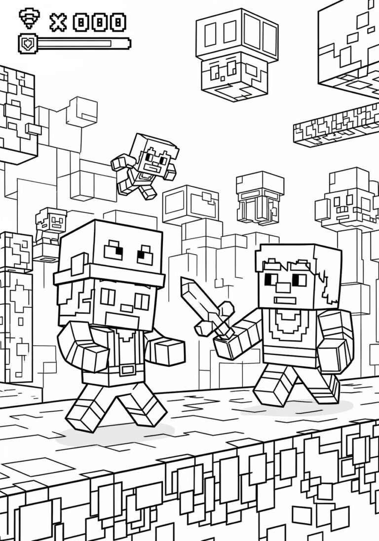 Mario Minecraft Coloring Page
