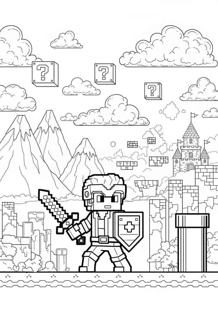 8 Bit Mario Coloring Page