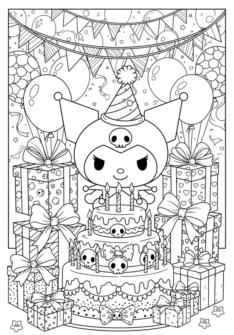 Kuromi Birthday Coloring Page