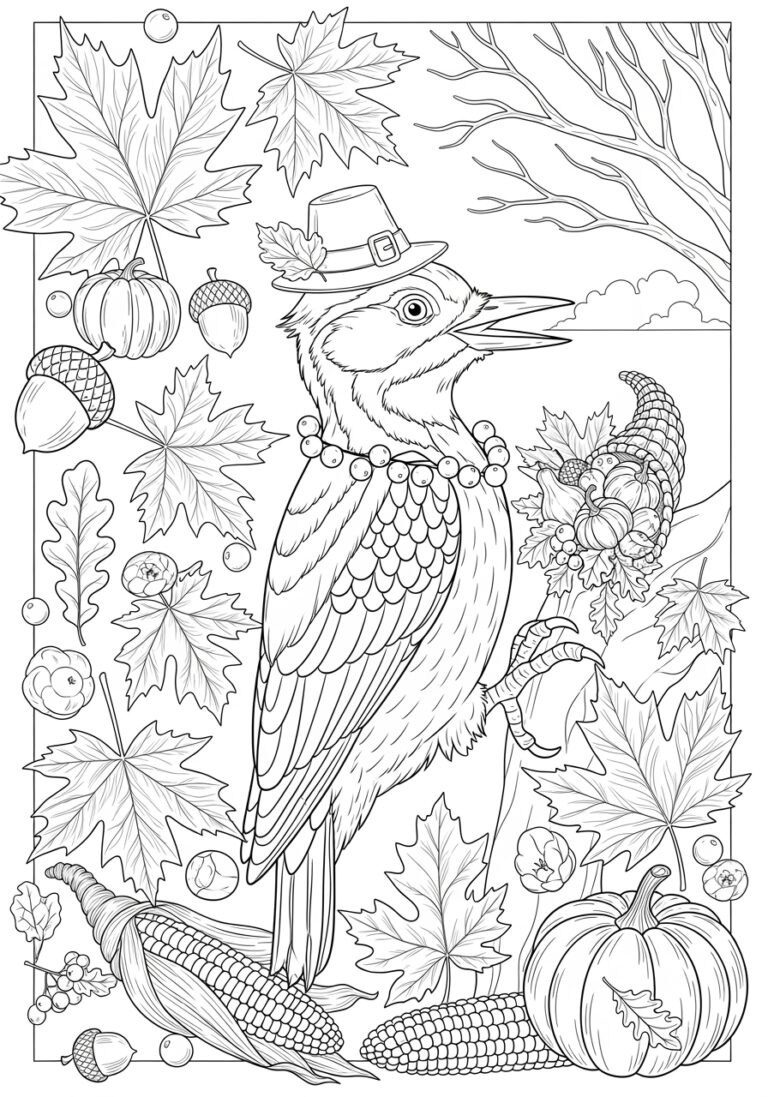 Woodpecker Thanksgiving Coloring Page