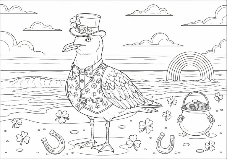 Seagull in St. Patrick’s Day Attire Coloring Page