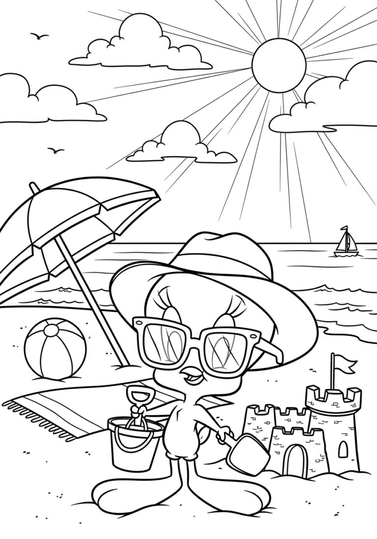 Tweety on a Summer Beach Coloring Page