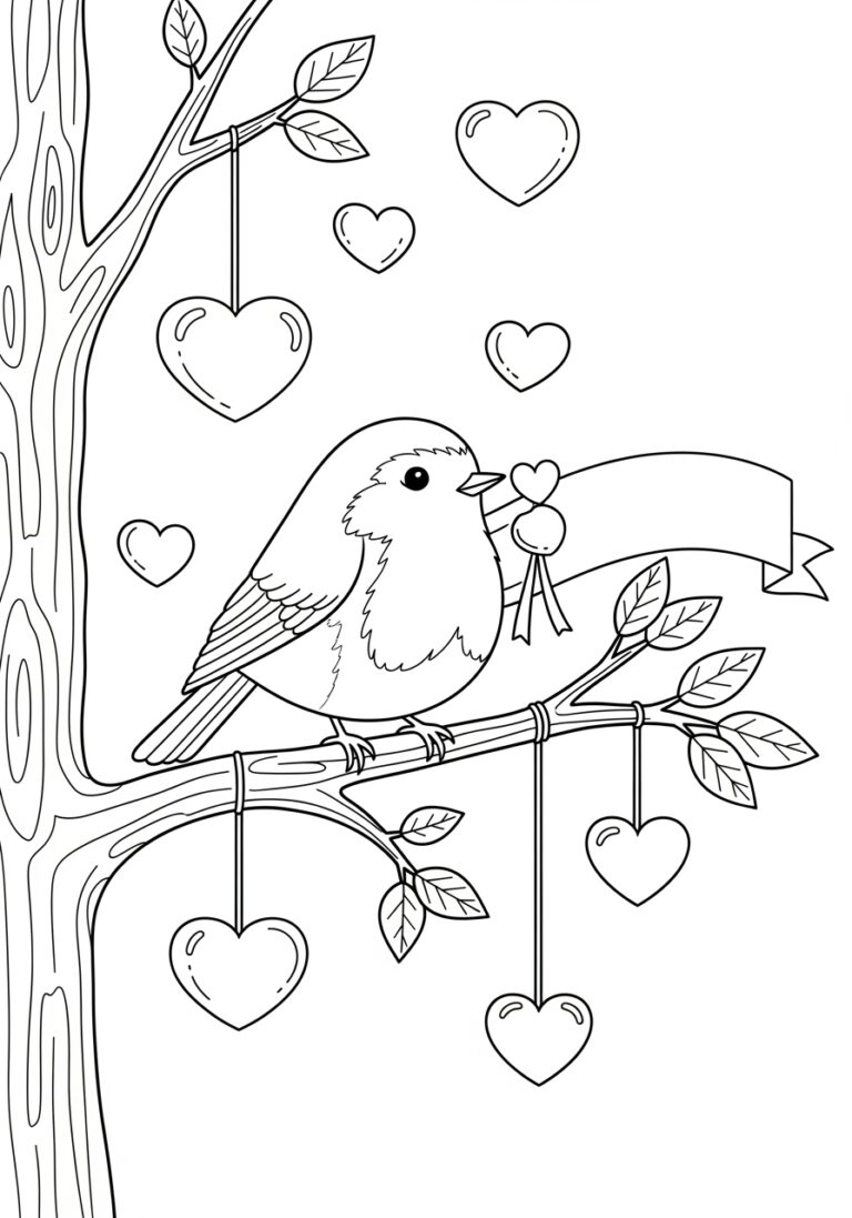 Valentine’s Day Robin Coloring Page