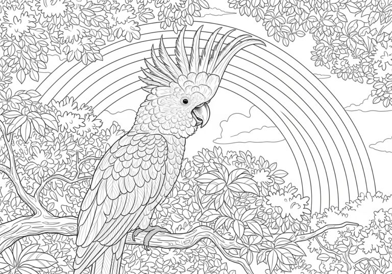 Cockatoo and a Rainbow Coloring Page