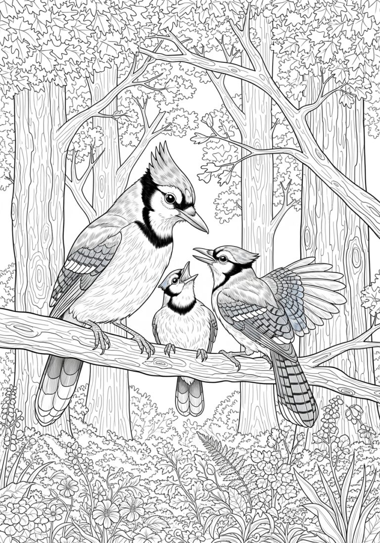 Blue Jay Family Coloring Page