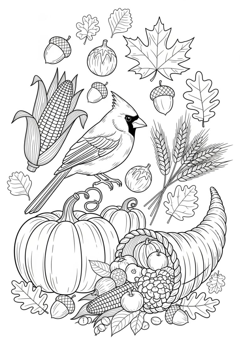 Cardinal Celebrating Thanksgiving Coloring Page