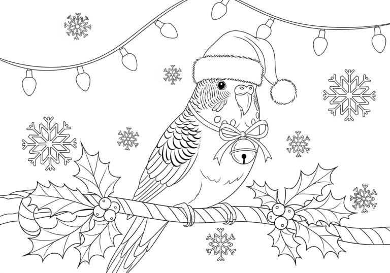 Christmas Parakeet Coloring Page