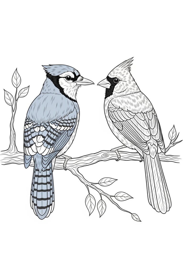Blue Jay and Cardinal Friendship Coloring Page