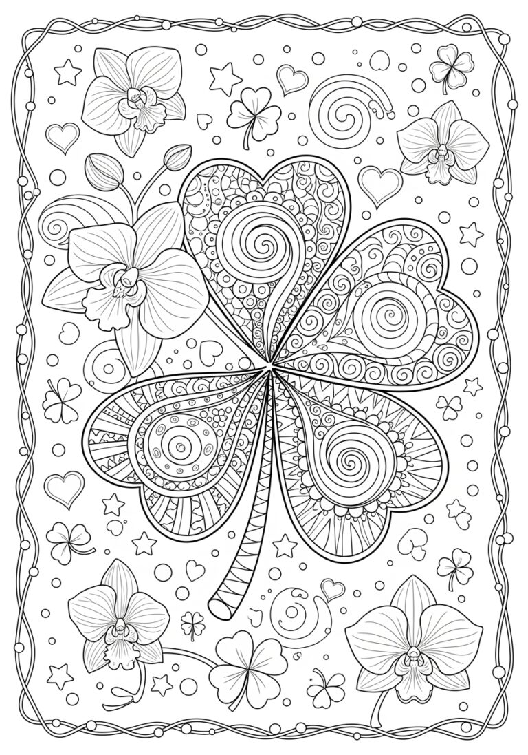 St. Patrick’s Day Orchid Clover Coloring Page