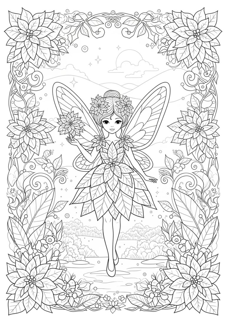 Cute Poinsettia Fairy Coloring Page