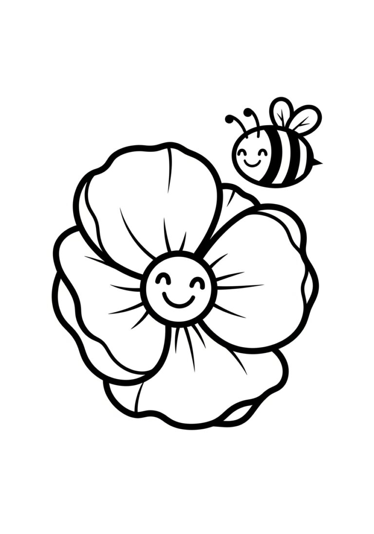 Poppy and Bee Coloring Page