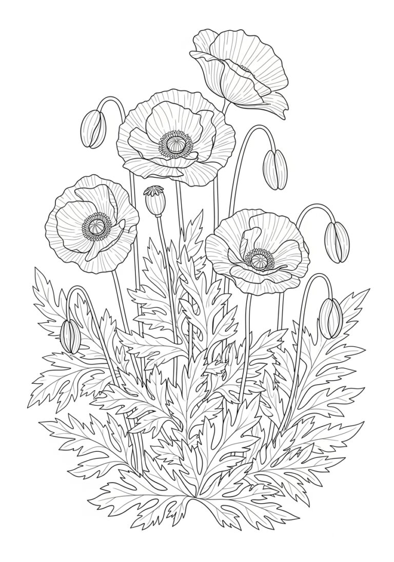 Poppy Flower Garden Coloring Page