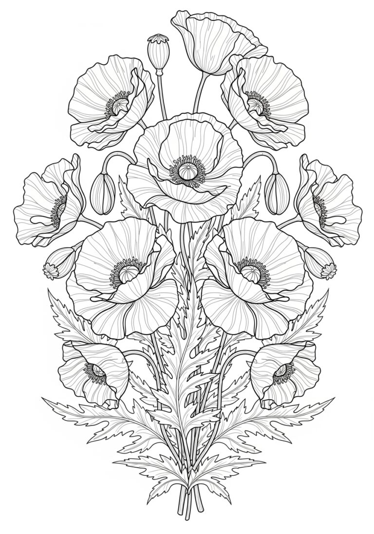 Red Poppy Coloring Page